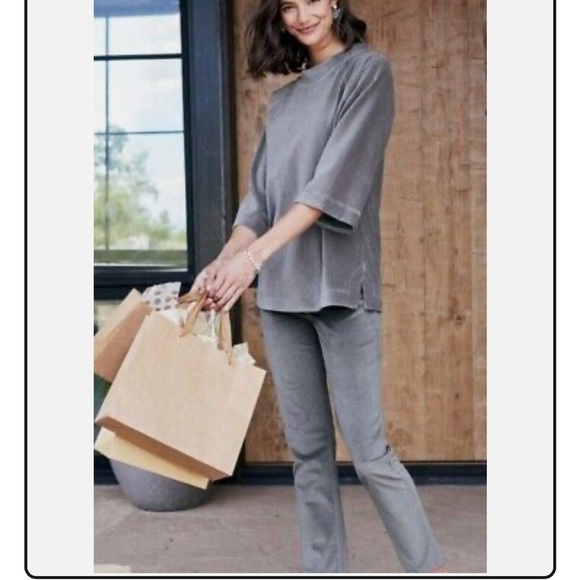 NWT Soft surroundings velvet grey Blakely Velveteen Pants‎ size 12P 5 pocket - Picture 2 of 11